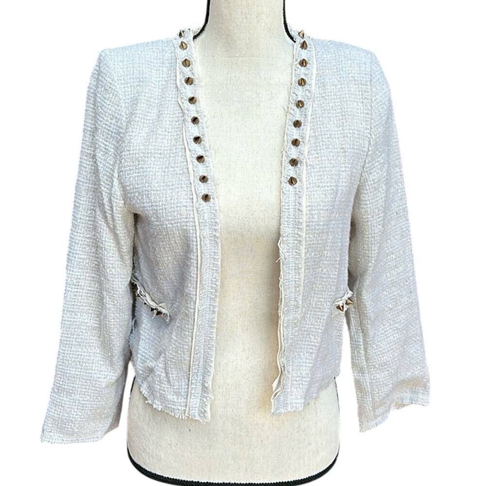 Lovers + Friends x Because I'm Addicted En Vogue Studded Tweed Jacket Cream XS